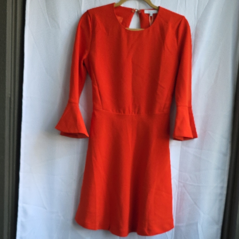 Elegant Orange Flare Sleeve Dress